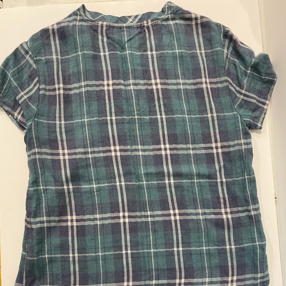 Cloth & Stone Womens Top Shirt Plaid Blue Green Small Short Sleeve XS - Picture 2 of 7